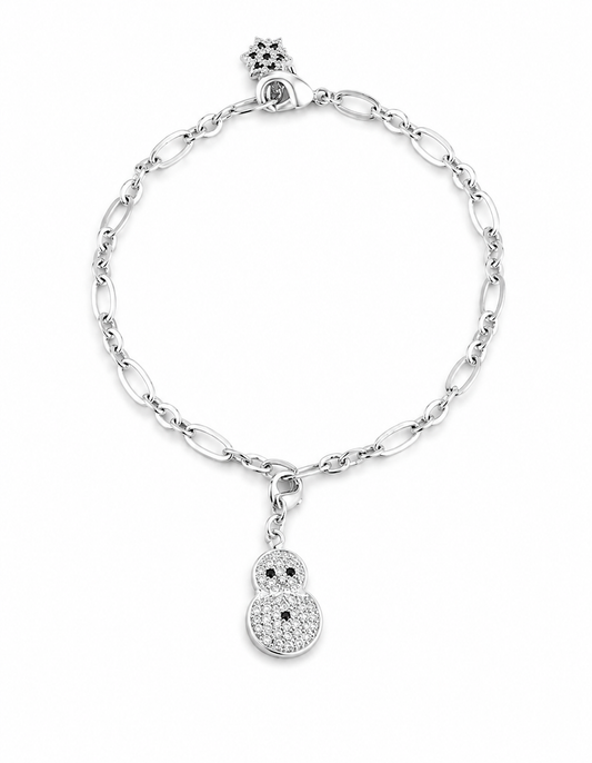 Snowman 0.2ct CZ Rhodium Holiday Charm Bracelet