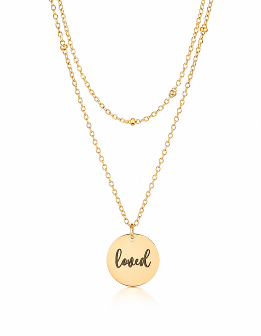 Gold Stainless Steel "LOVED" Pendant Necklace