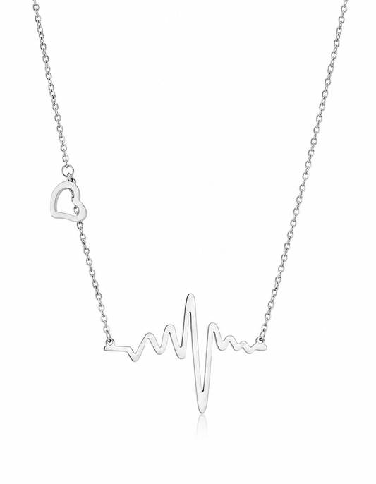 High Polish Stainless Steel Heartbeat Necklace