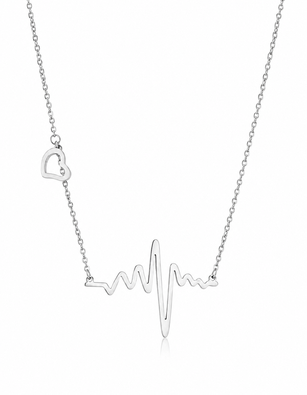 High Polish Stainless Steel Heartbeat Necklace