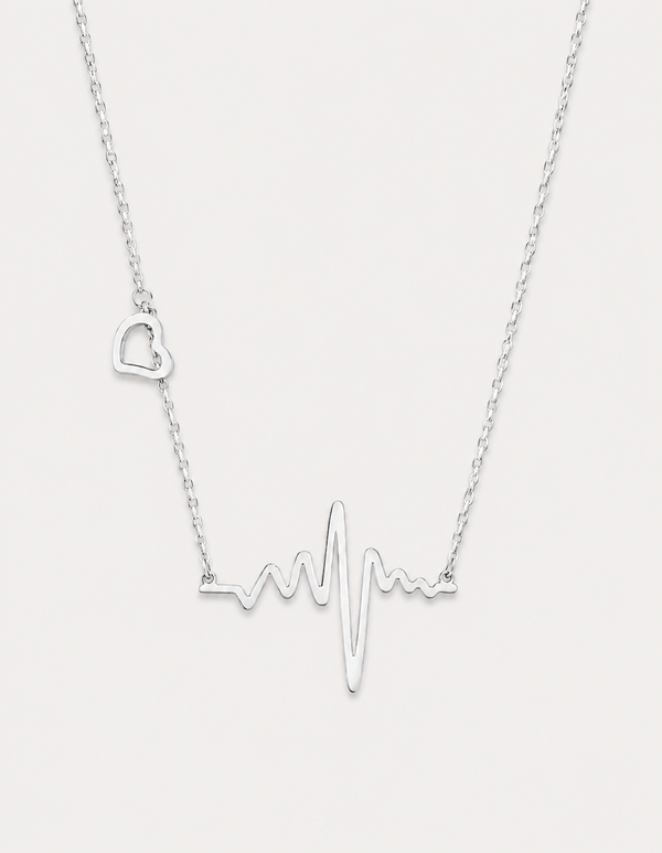 High Polish Stainless Steel Heartbeat Necklace