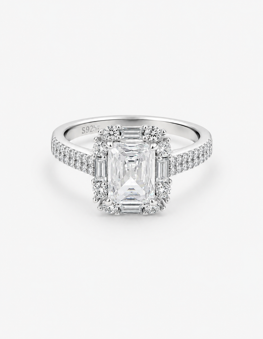 925 Sterling Silver Inlaid Zircon Square Ring