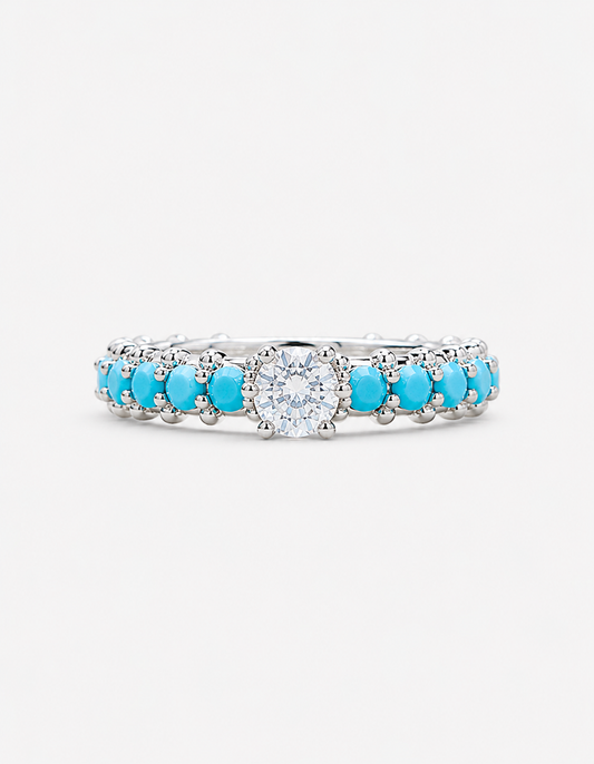 Inlaid Artificial Turquoise Zircon 925 Sterling Silver Ring