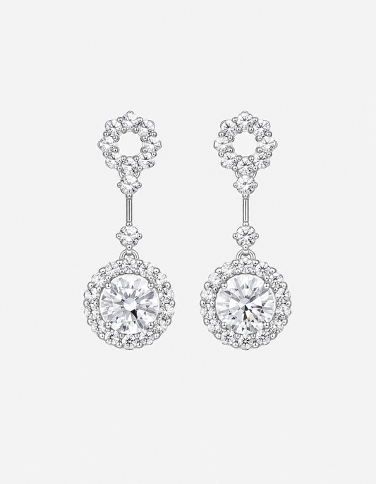 4 Carat Crystal Drop Dangle Earrings with Round Halo Design