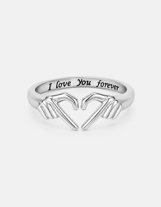Hand Heart Shape 925 Sterling Silver Open Ring