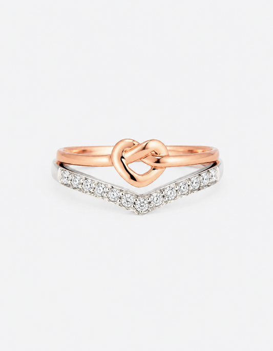 Knotted Heart Shape Inlaid Zircon Ring