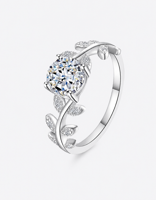 1 Carat Moissanite 925 Sterling Silver Leaf Ring
