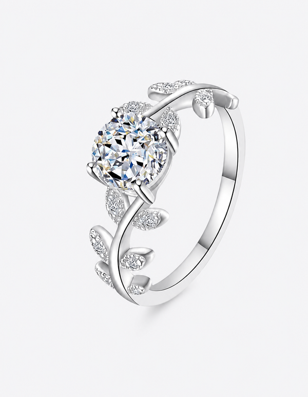 1 Carat Moissanite 925 Sterling Silver Leaf Ring