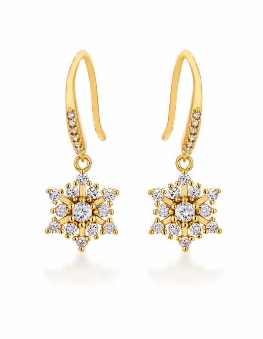 Dainty Gold Plated Snowflake Drop Earrings