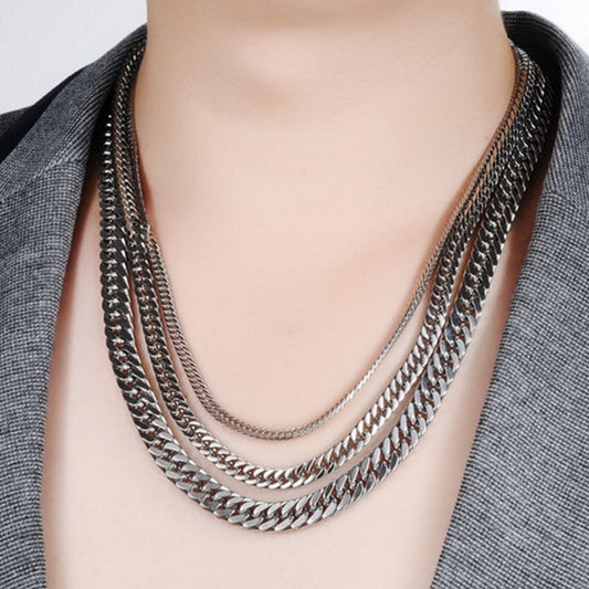 Stainless Steel Classic Simple 4 Sides Polished Flat Chain Necklace