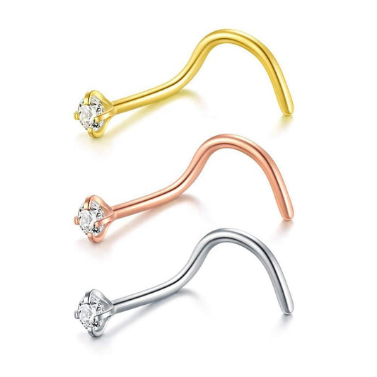 Prong Set Zircon Surgical Steel Twist Screw Nose Ring