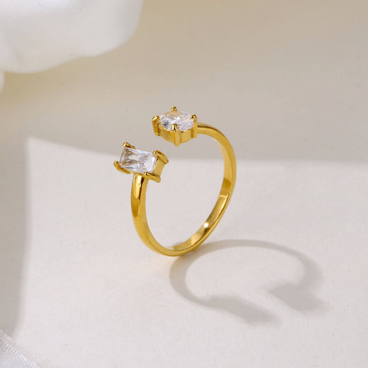 Shiny Cubic Zirconia Stainless Steel Gold Color PVD Plated Ring Temperament Fashion Women