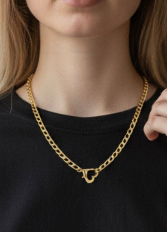 New trend 18k gold plated cuban hollow heart necklace