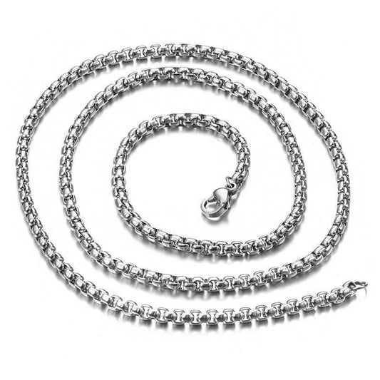Men Round Box Chain 18K Gold Plated Stainless Steel Link Chain Square Pearl Chain